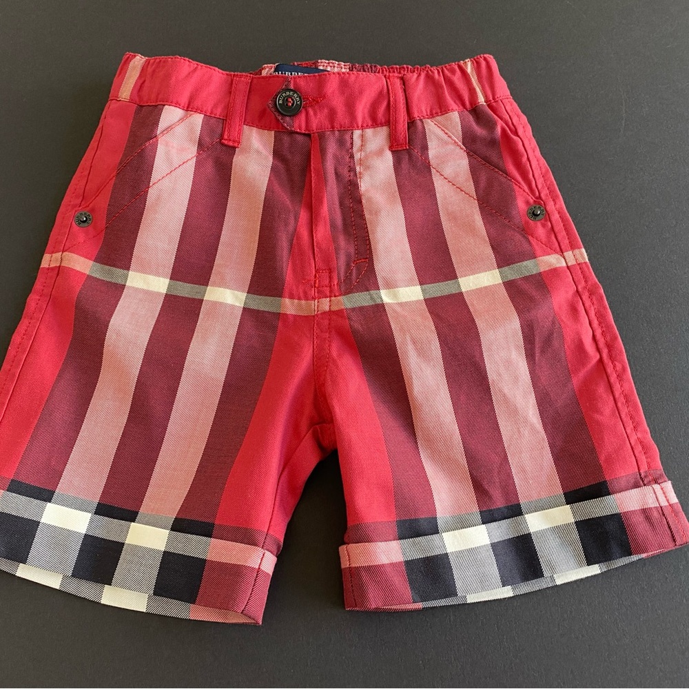 BURBERRY RED SHORTS, SIZE 18M